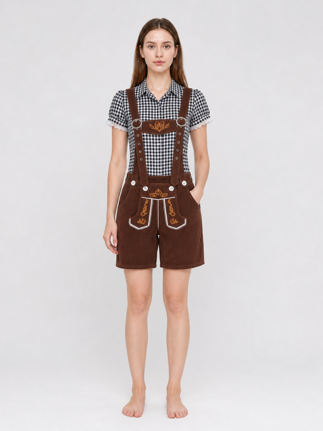 Shirt and Brown Suspender Shorts Set