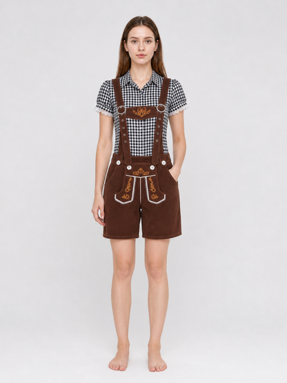 Shirt and Brown Suspender Shorts Set