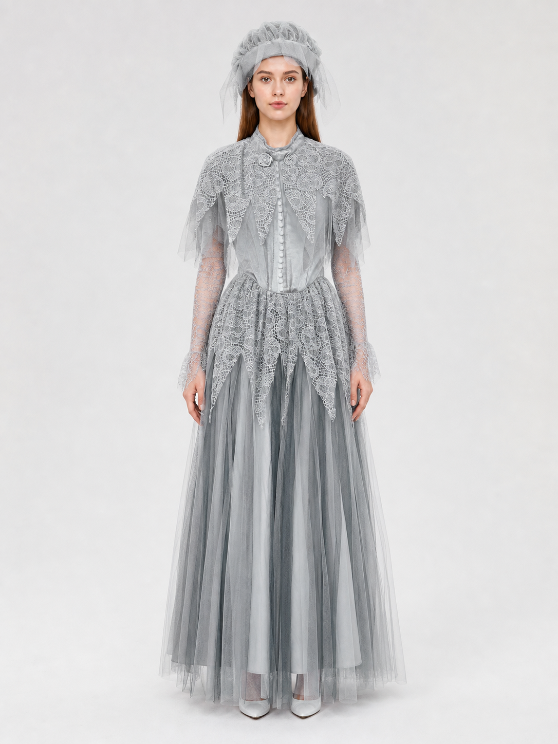 Gray Gothic Mesh Cosplay Dress