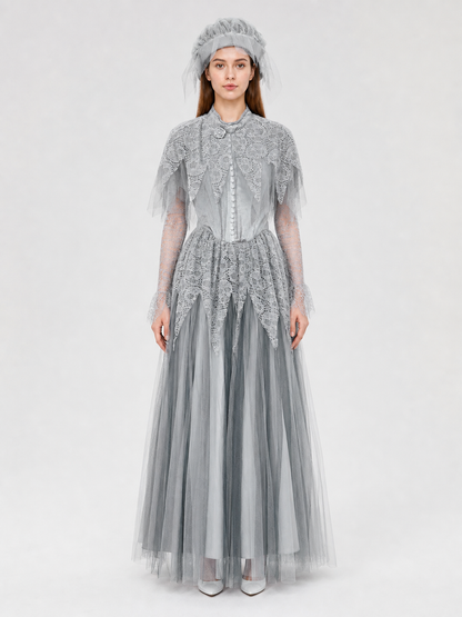 Gray Gothic Mesh Cosplay Dress