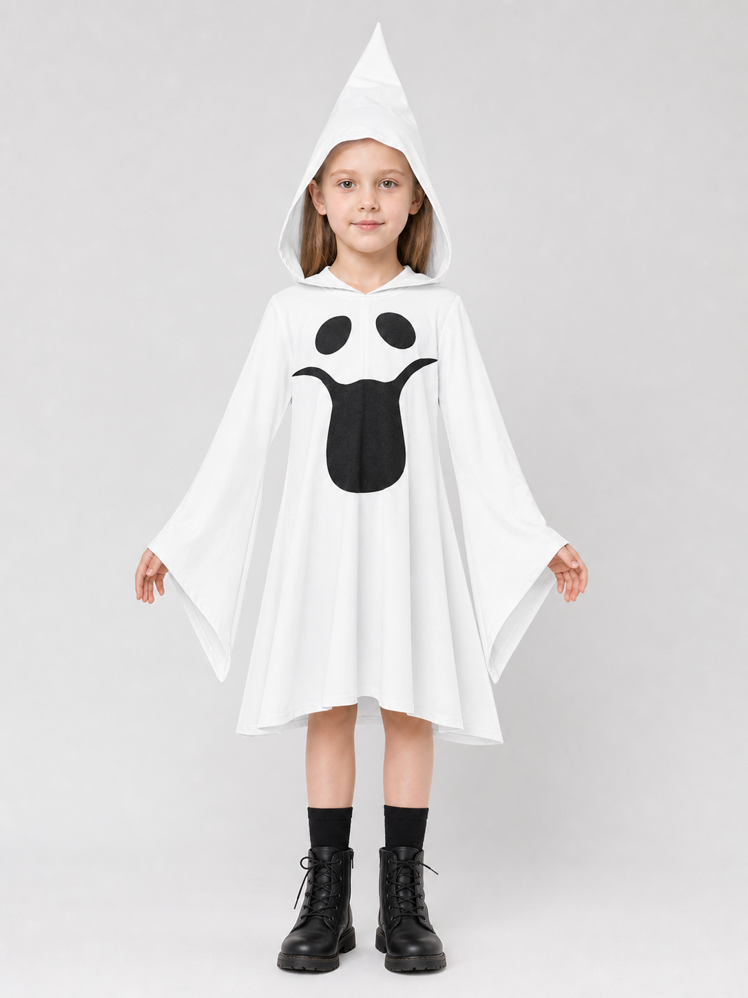 Ghost costume with hood, dress with gloves