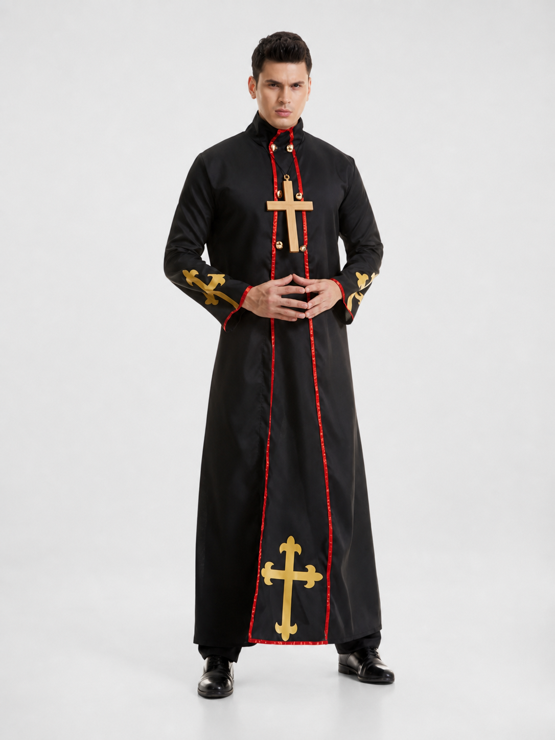 Long Black Cosplay Robe with Cross