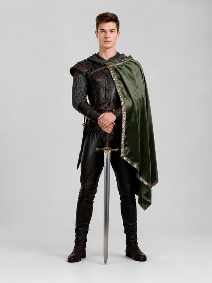 Green asymmetrical long carnival cape