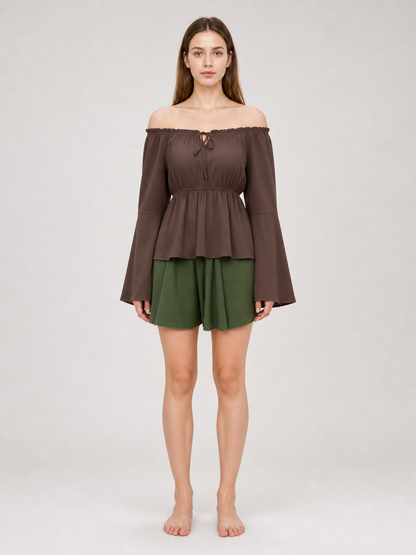Off-Shoulder Top with Flared Sleeves