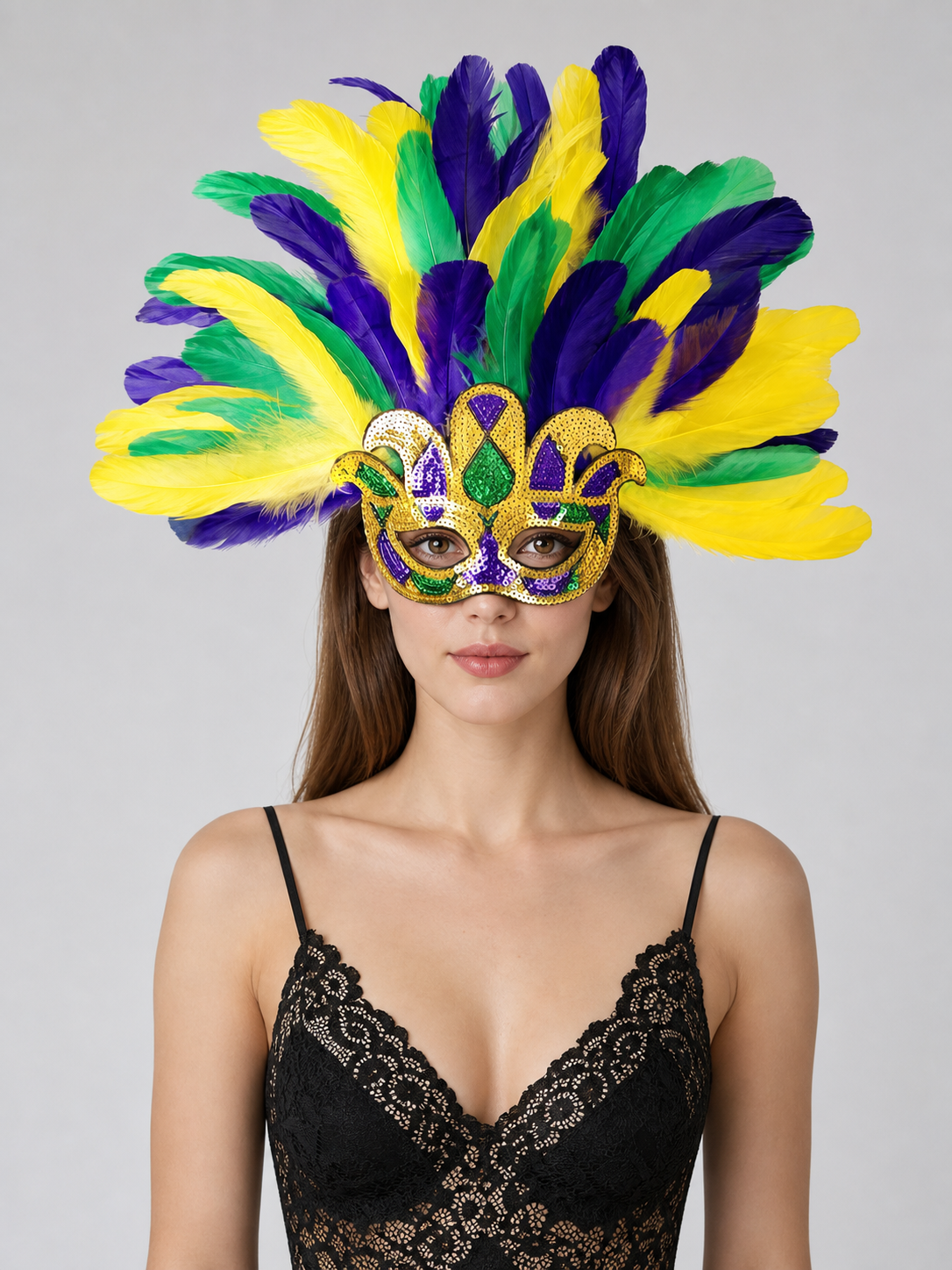 Carnival Headpiece with Feathers and Mask