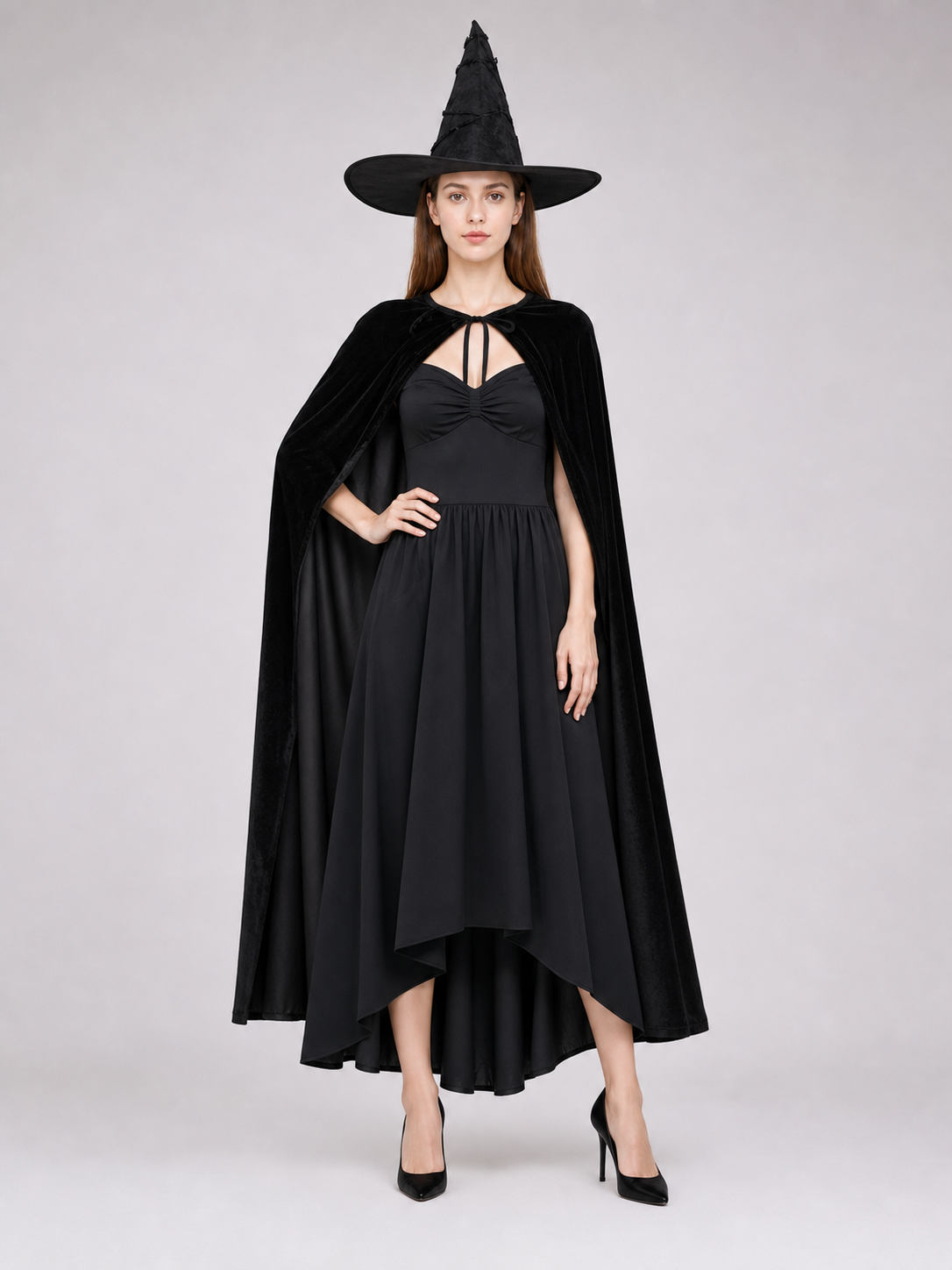 Black Costume Cape with Green Gloves