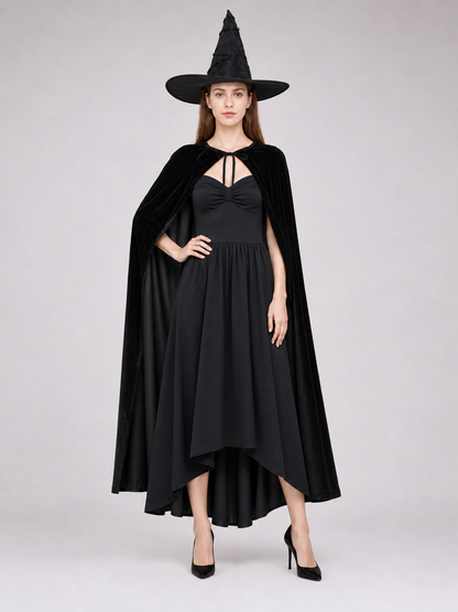 Black Costume Cape with Green Gloves