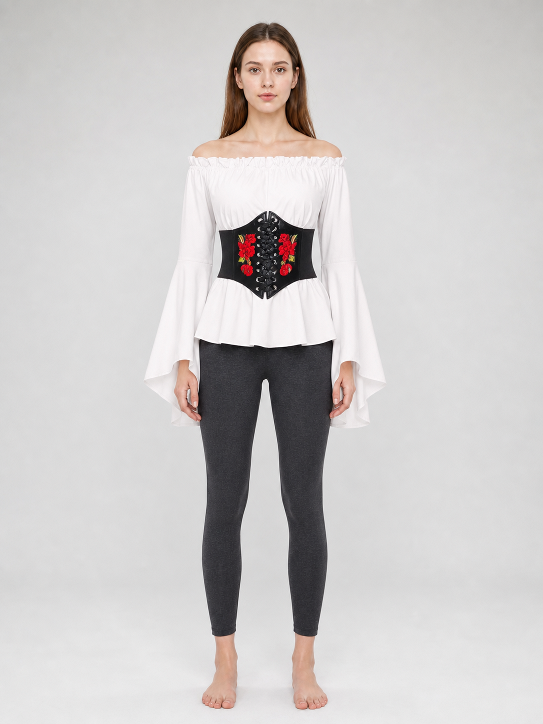 Vintage-Style Blouse with Embroidered Belt