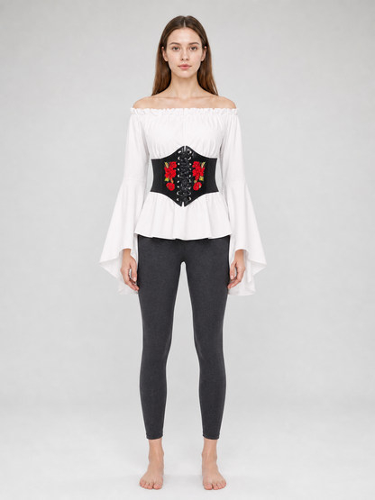 Vintage-Style Blouse with Embroidered Belt