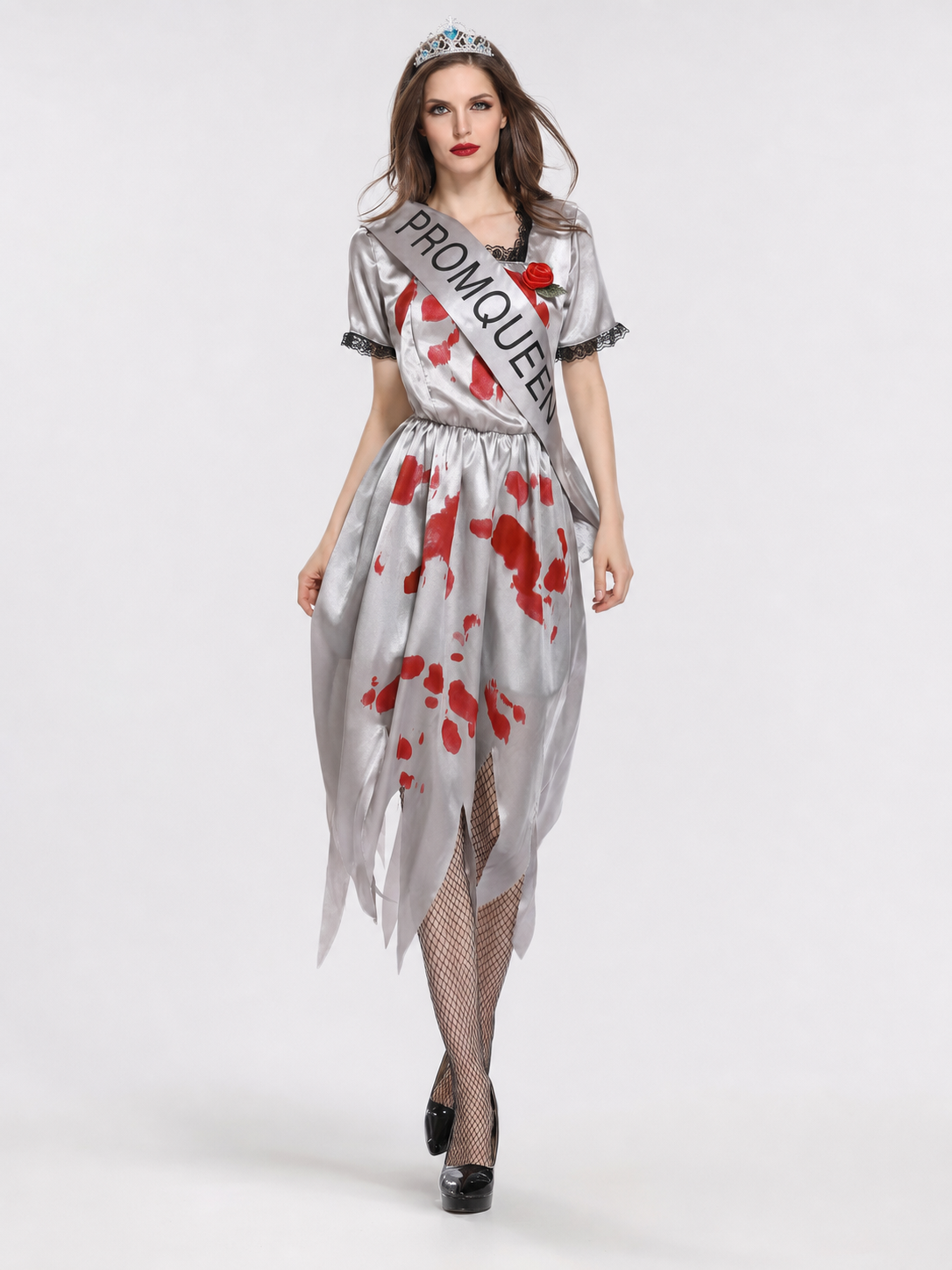 Zombie Queen Costume Dress with Tiara and Sash