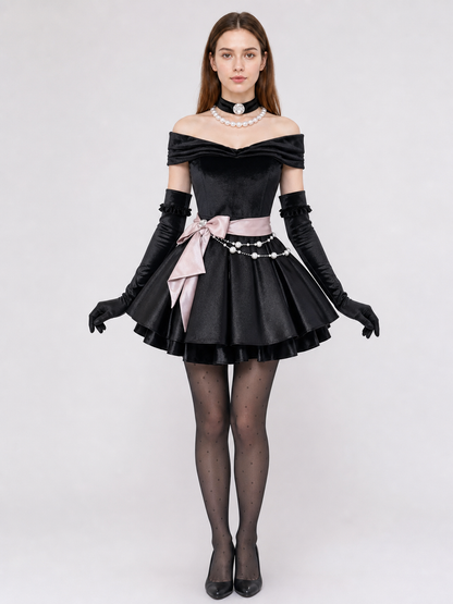 Gothic cosplay dress costume with gloves