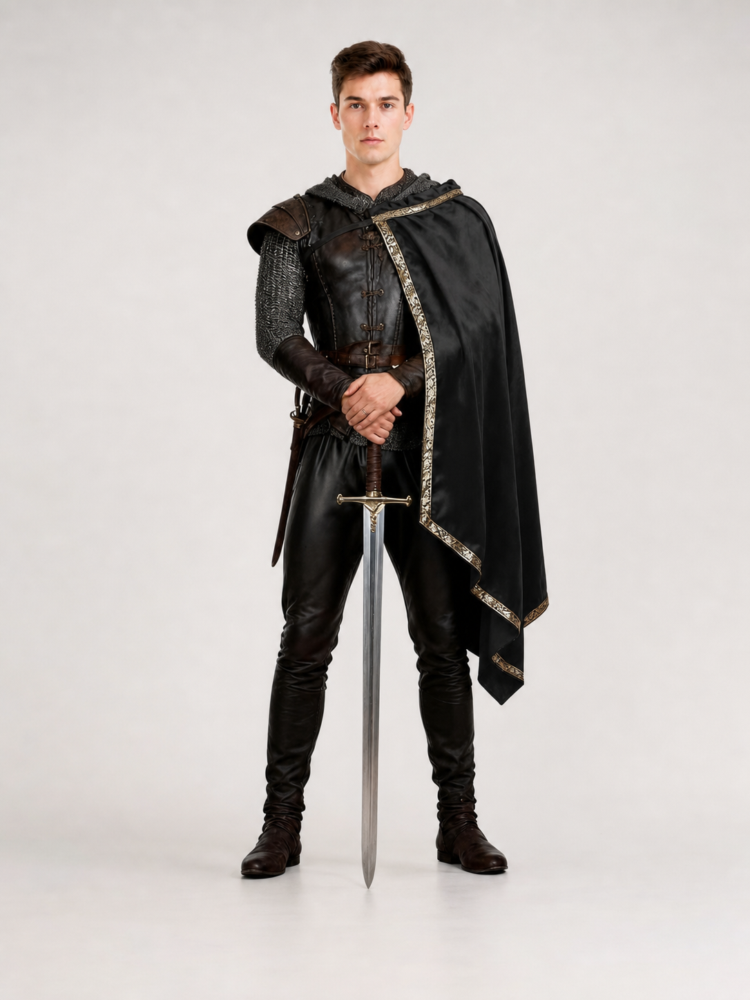 Black Medieval Hooded Carnival Cape