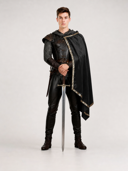 Black Medieval Hooded Carnival Cape