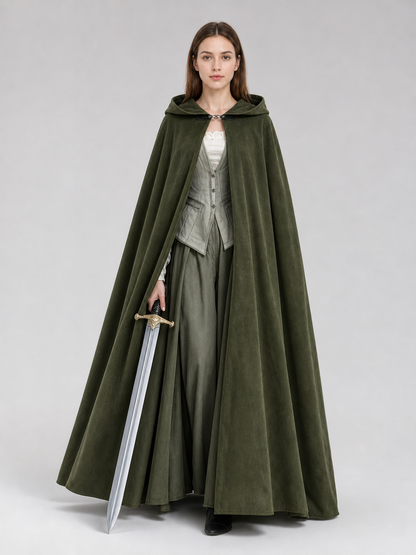 Long Green Hooded Costume Cloak