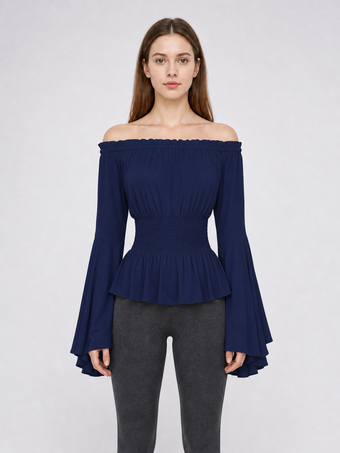 Off-the-Shoulder Blouse with Flared Sleeves