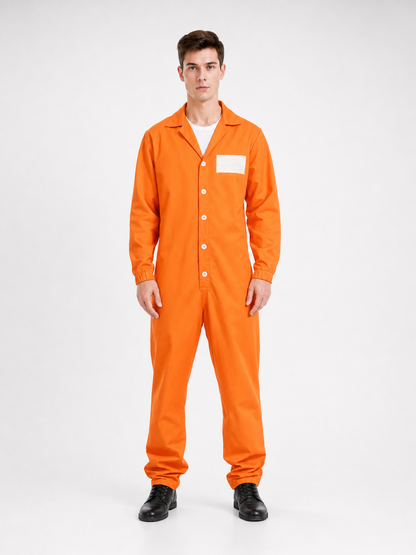 Orange long-sleeve jumpsuit with chest patch product view 17