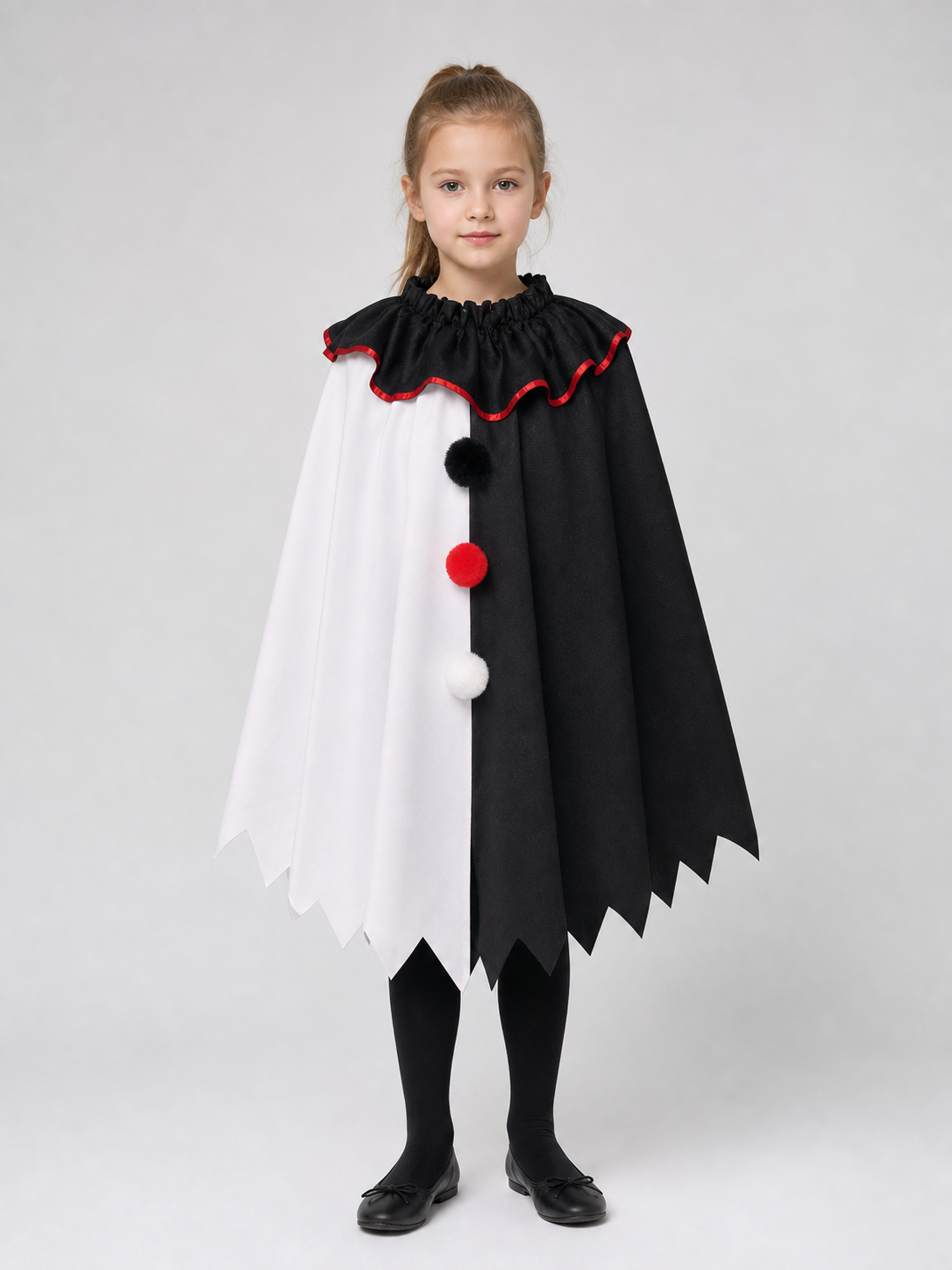 Horror Clown Cape, Black and White with Red Trim