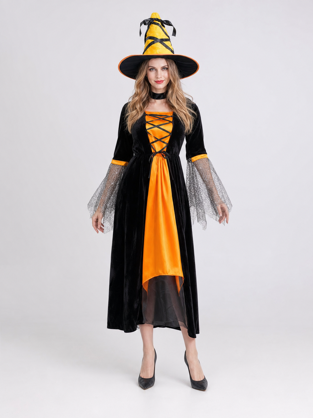 Halloween witch costume with dress and hat