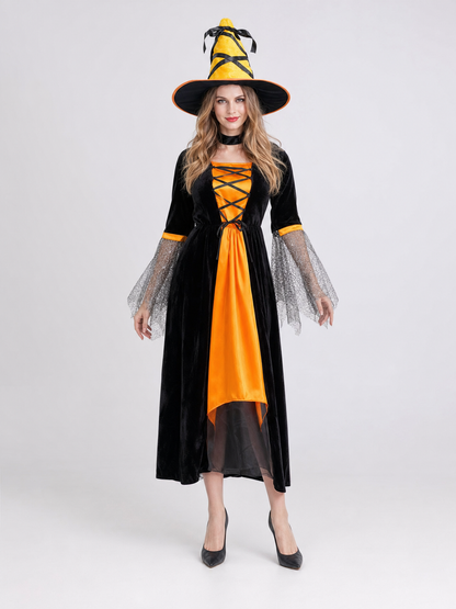 Halloween witch costume with dress and hat