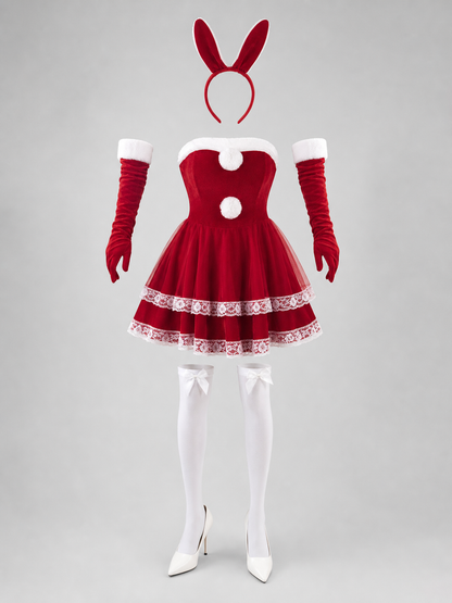 Red and White Bunny Costume for Cosplay and Parties