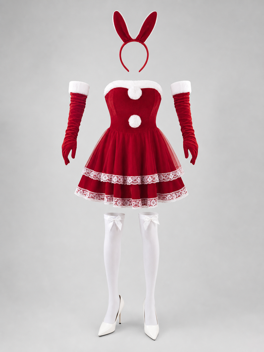 Red and White Bunny Costume for Cosplay and Parties