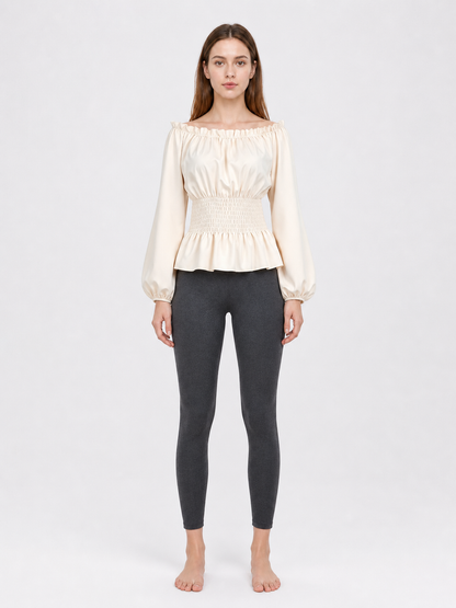 Off-the-Shoulder Blouse with Puff Sleeves