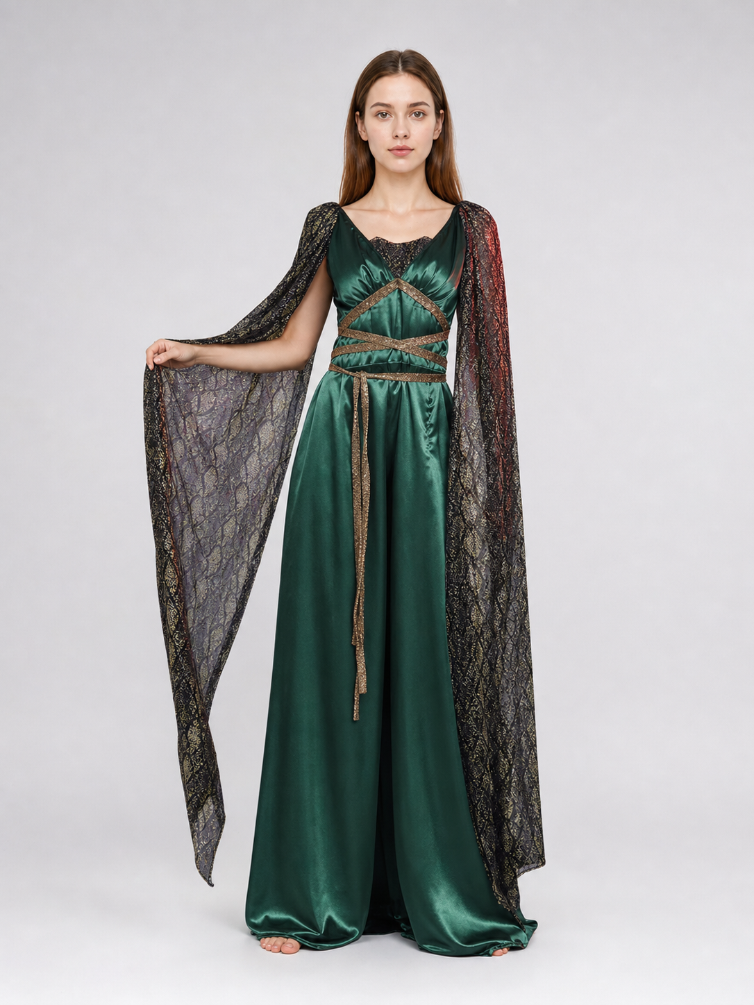 Fantasy Dress with Cape and Gold Headdress
