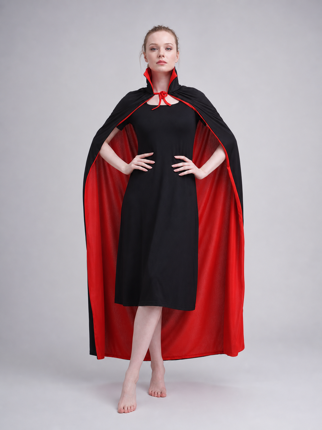 Black and red two-layer cape with collar