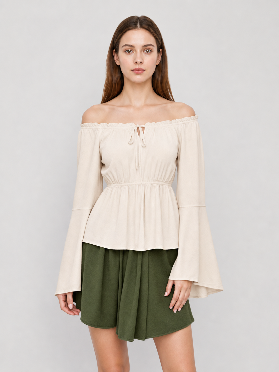 Off-the-Shoulder Blouse with Flared Sleeves