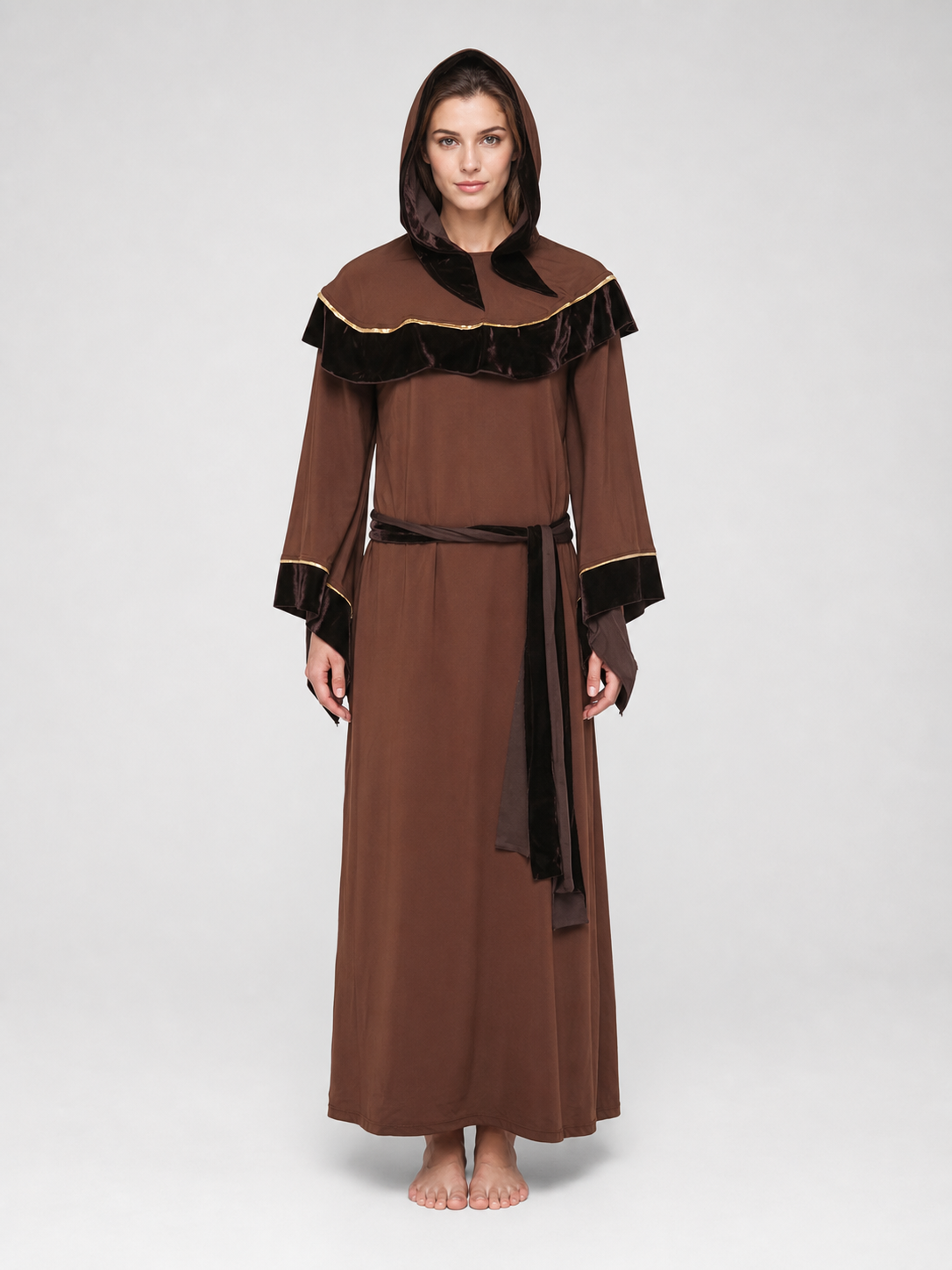 Medieval-Style Hooded Robe with Belt