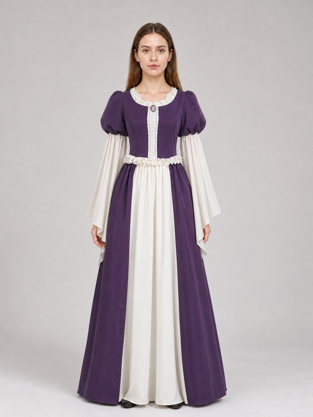 Long Vintage-Style Dress with Ruffles