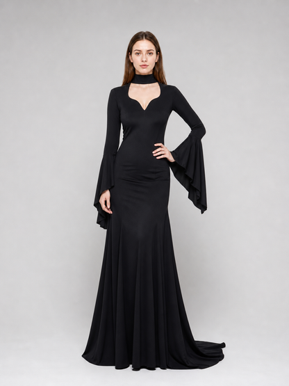 Black Gothic Floor-Length Evening Dress