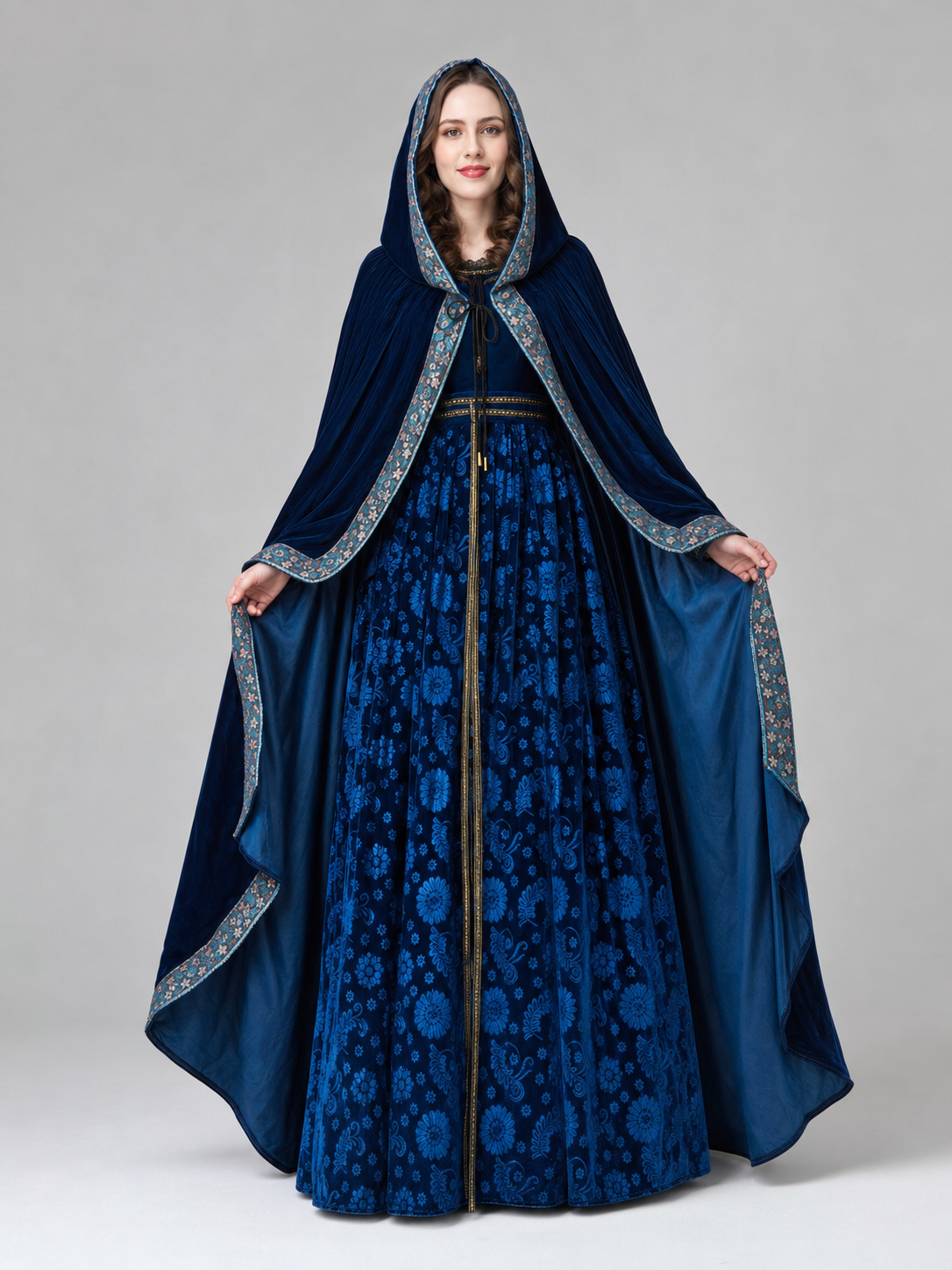 Queen cosplay costume with hood and cape