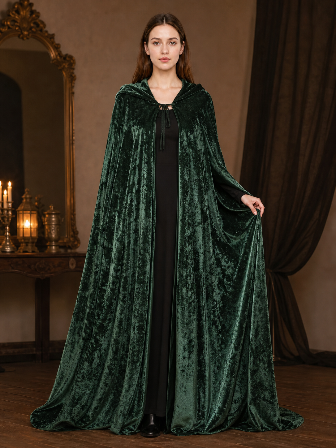 Hooded Dark Green Costume Cloak