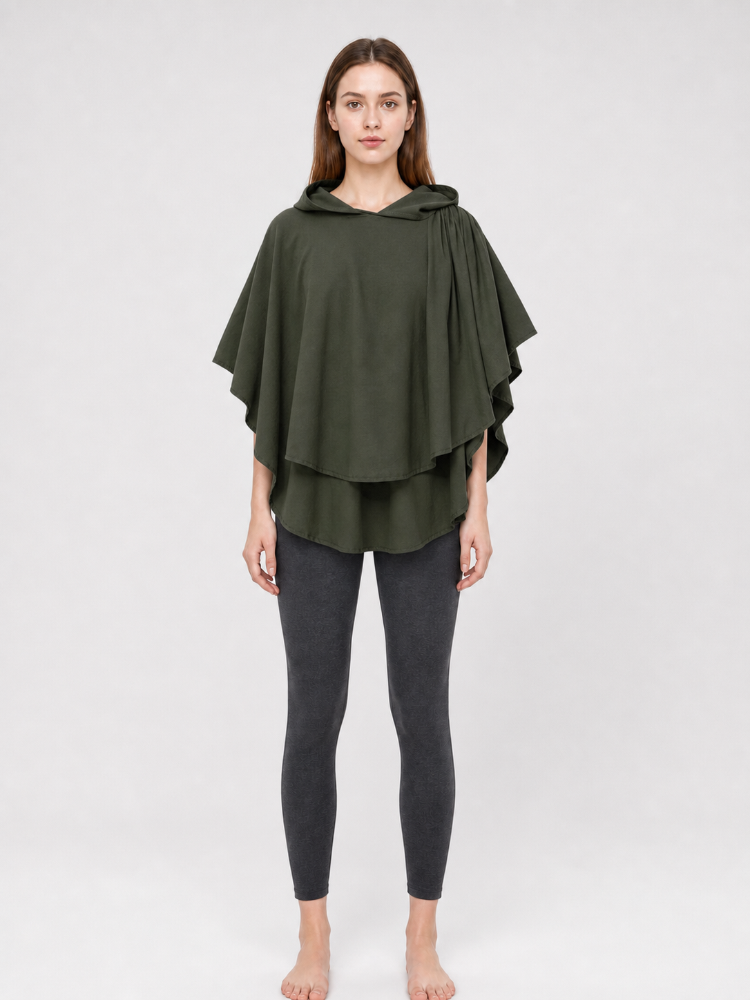 Hooded cloak-cape, green, fantasy style