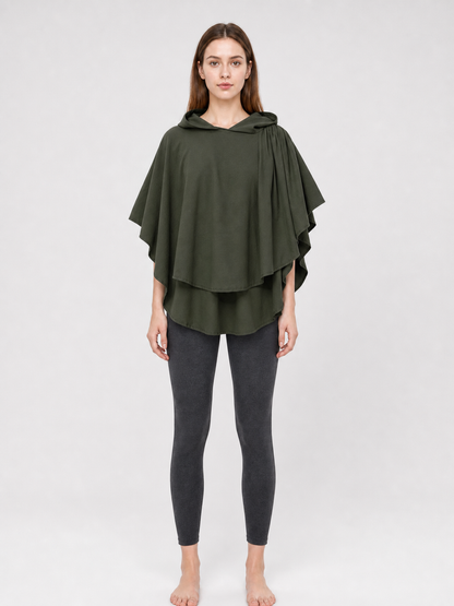 Hooded cloak-cape, green, fantasy style