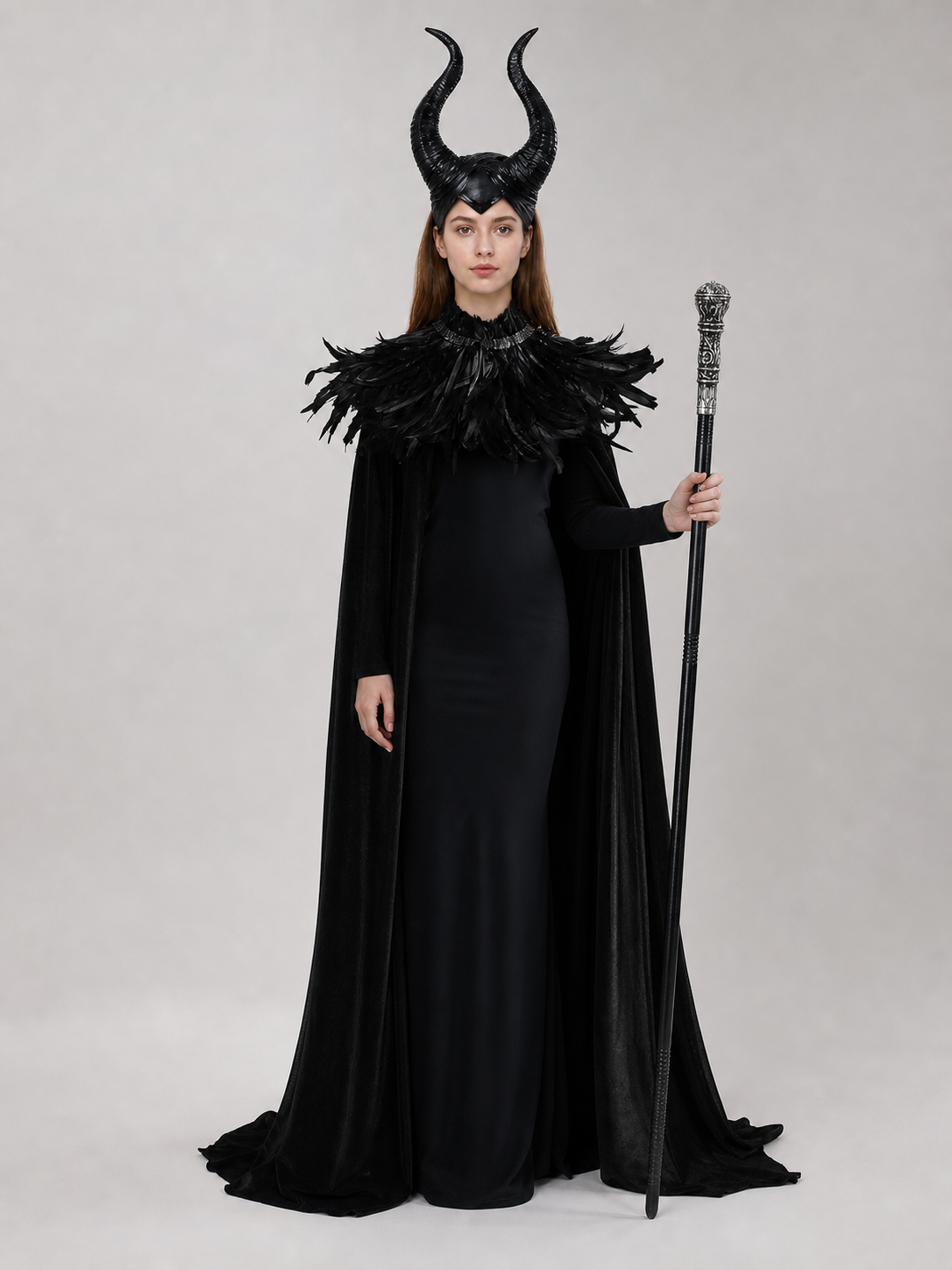 Black cape with scepter, dark fantasy-style set