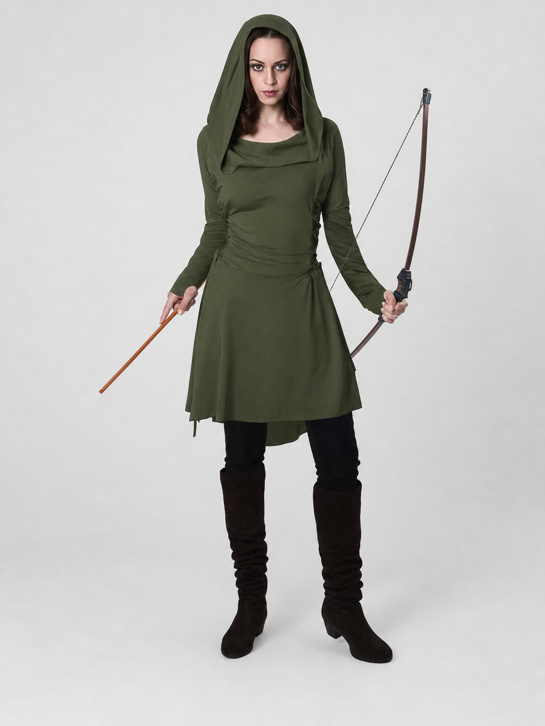 Olive Medieval Hooded Tunic