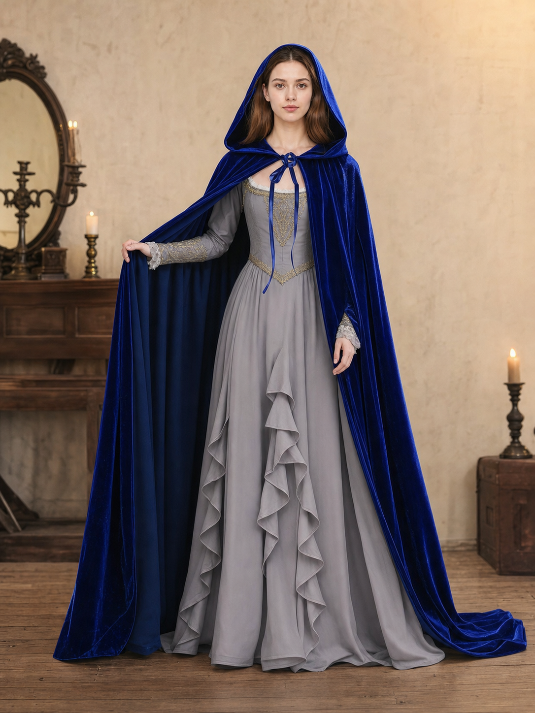 Long Blue Hooded Carnival Cape