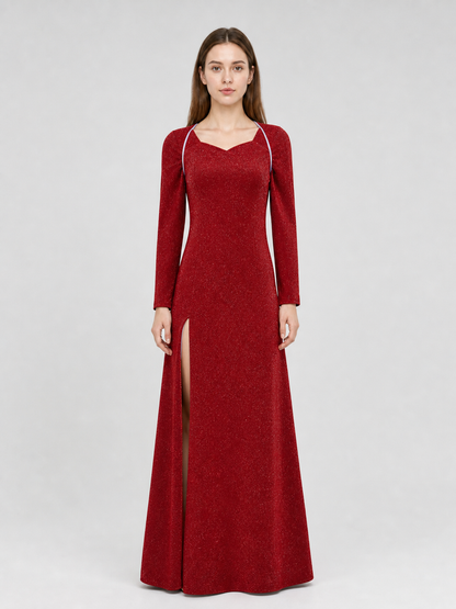 Shrek Costume: Red Long-Sleeve Maxi Dress on-model view 2
