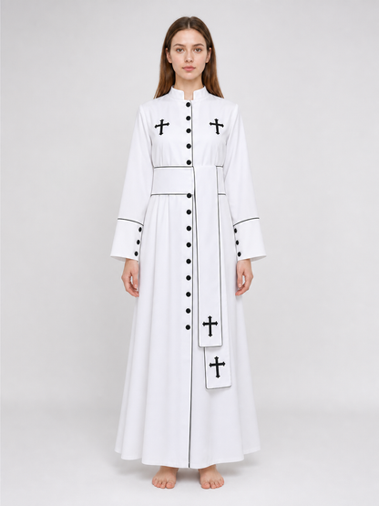 Carnival Robe with Crosses, White with Black Trim