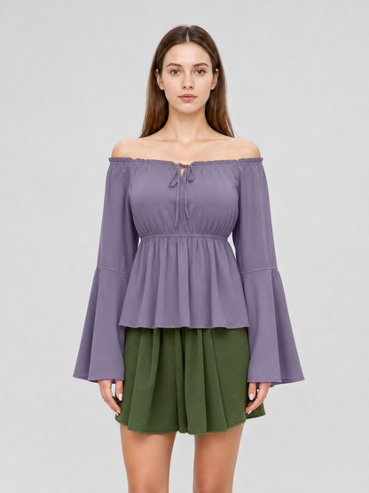 Off-the-shoulder blouse with flared sleeves