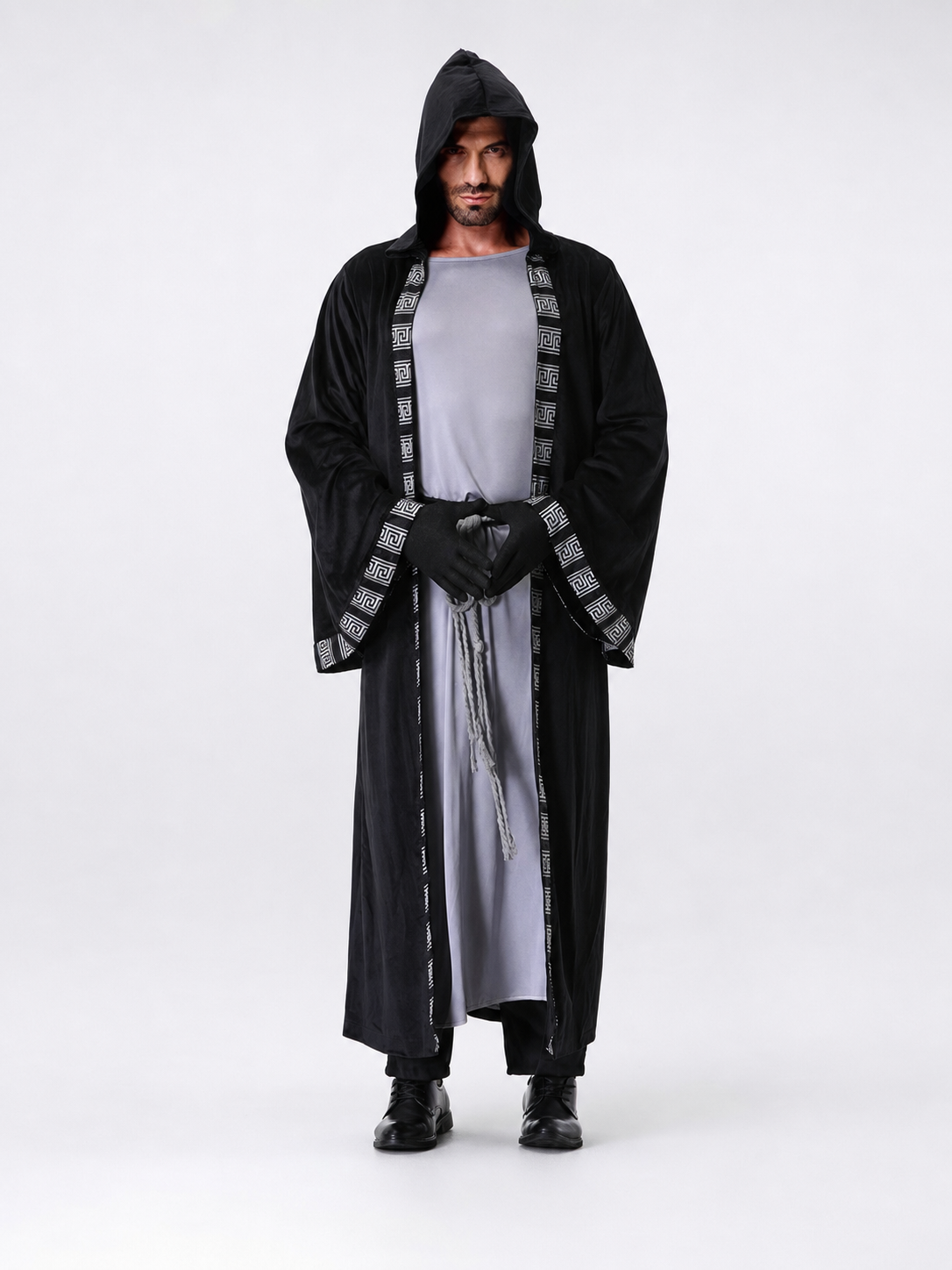 Fantasy costume with hood, robe, and gloves