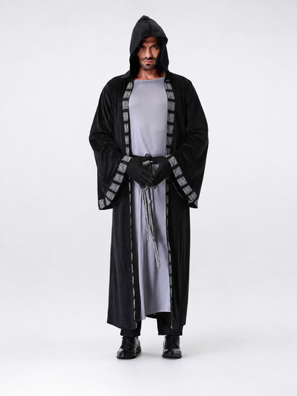 Fantasy costume with hood, robe, and gloves