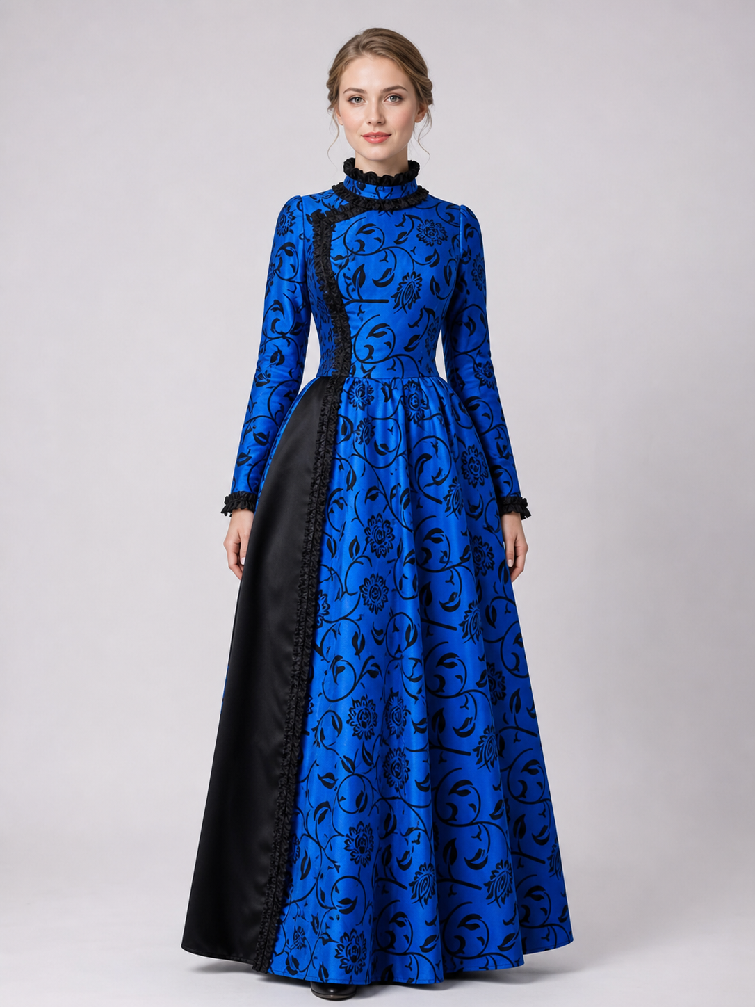 Vintage-style dress with a high neck and lace