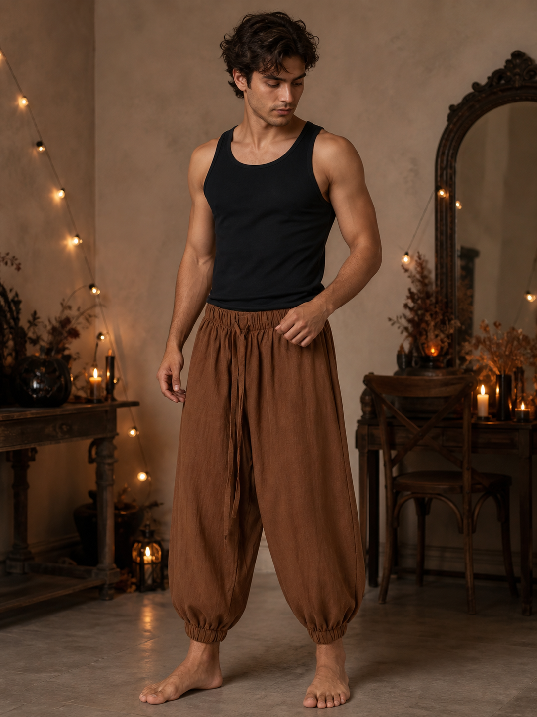 Men's brown cropped jogger pants