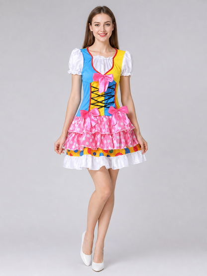 Carnival Clown Costume with Skirt and Lacing