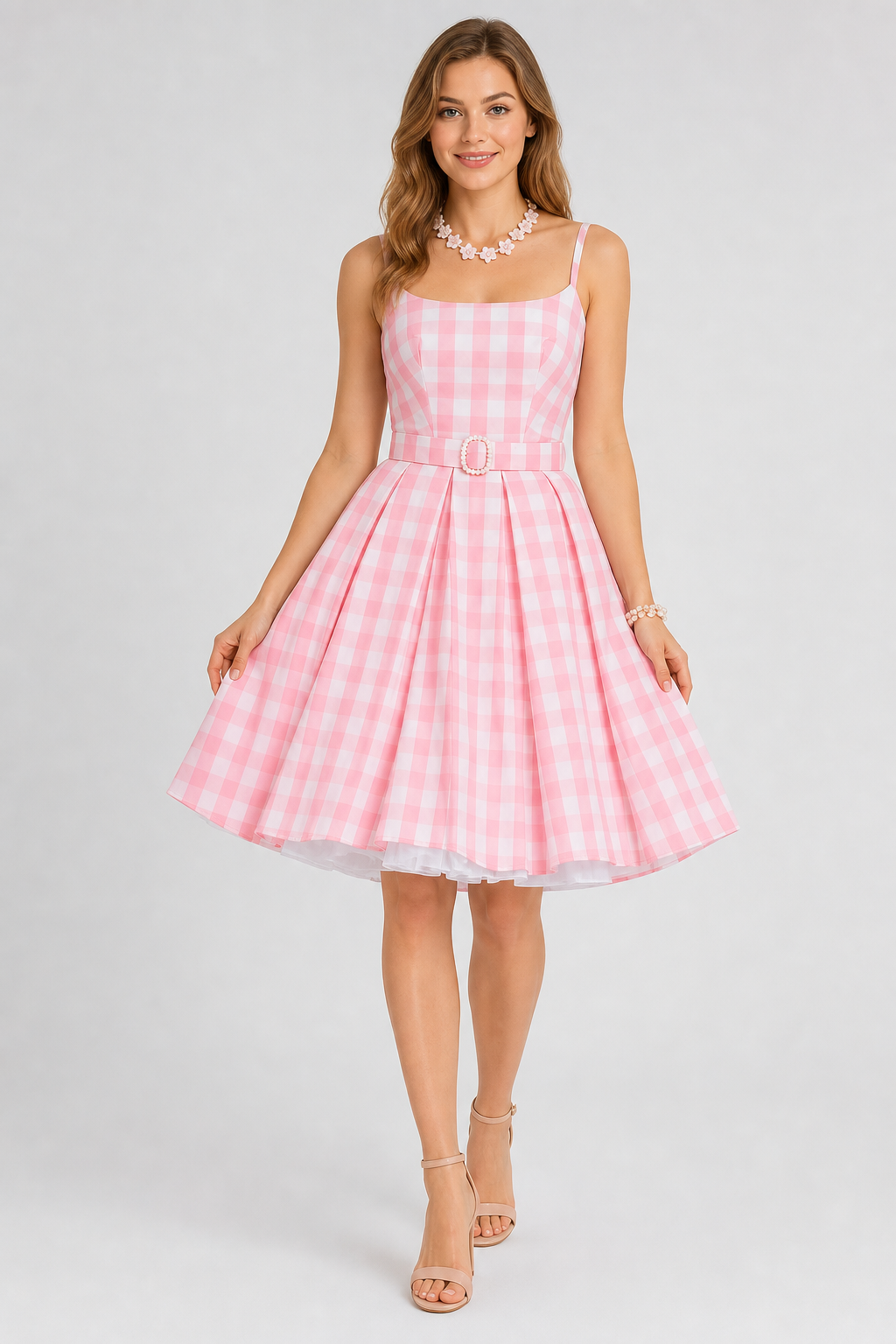 Barbie-Style Cosplay Dress, Pink Gingham