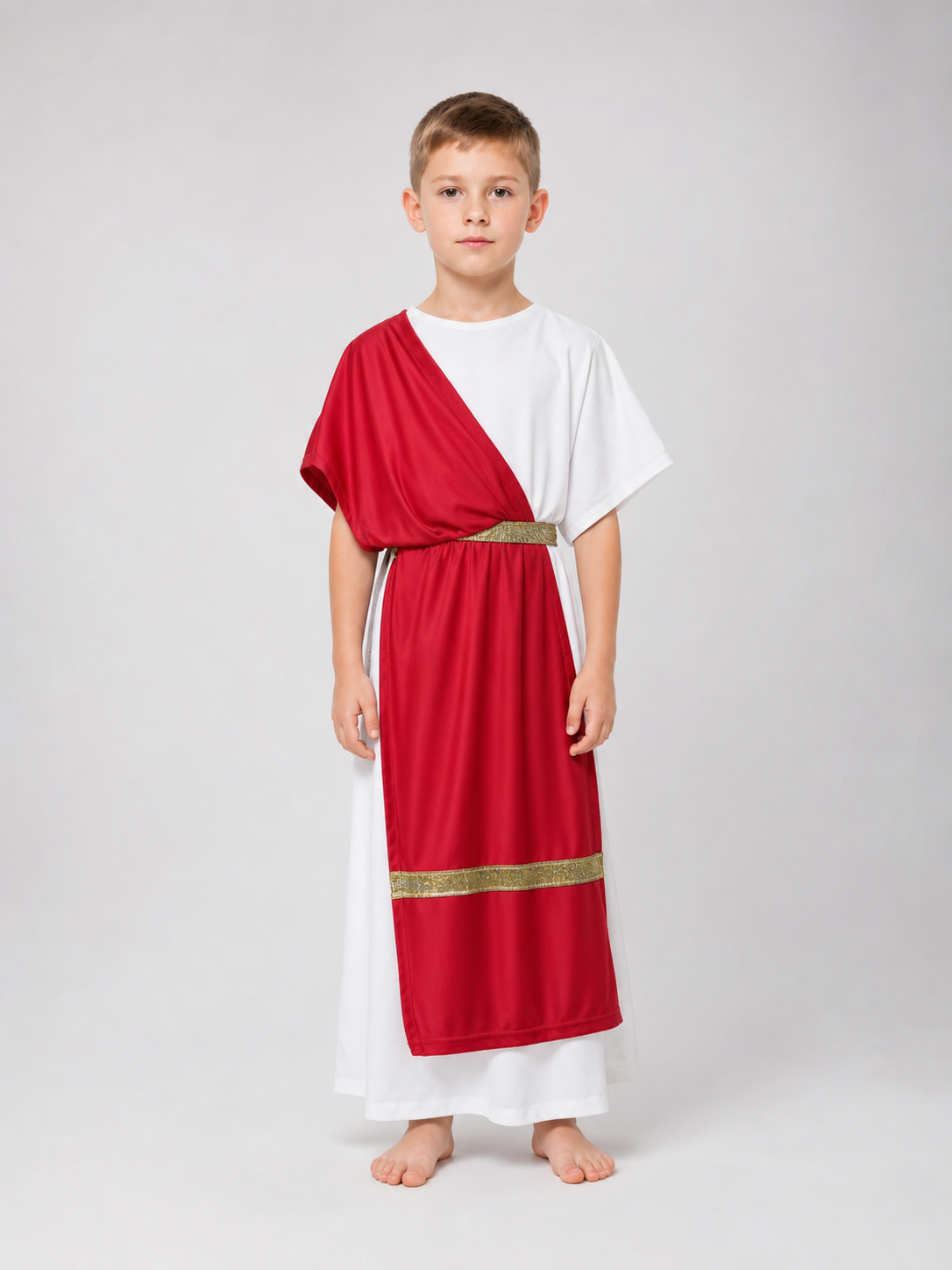 Ancient Greek Costume with Red and Gold Ribbons on-model view 5
