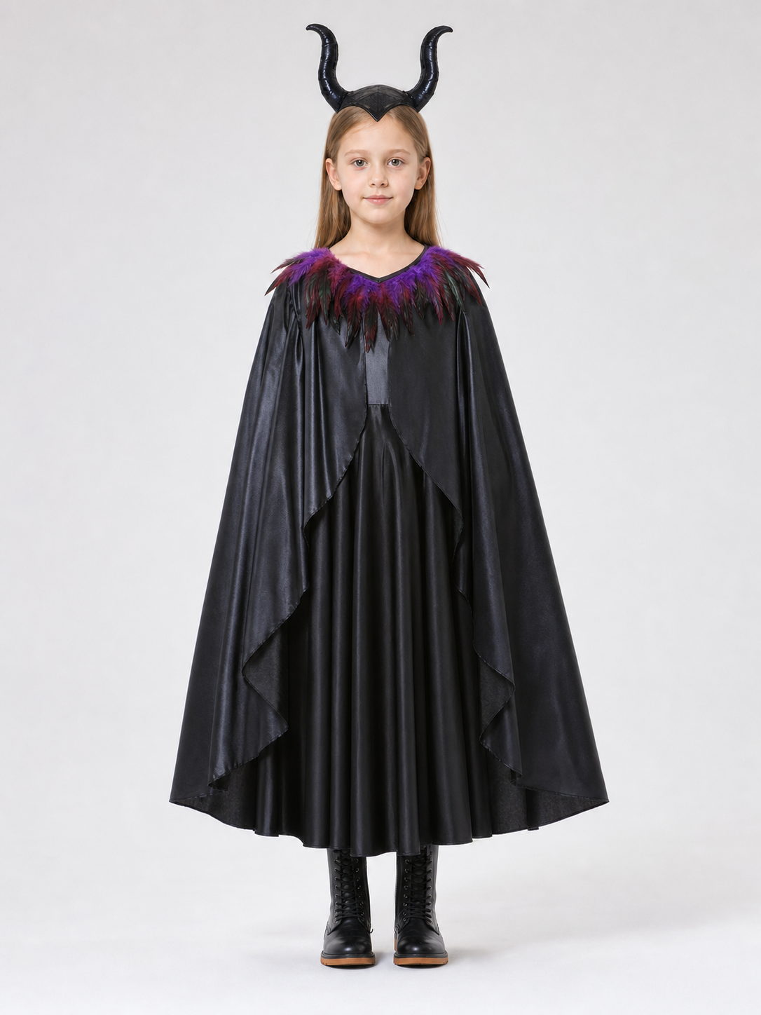 Halloween Witch Costume with Horns and Cape